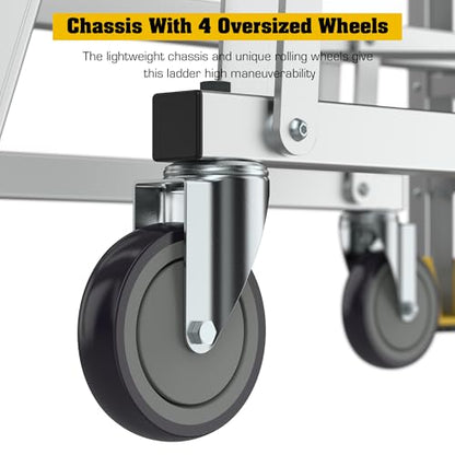 4-Step Aluminum Rolling Platform Ladder 375 LBS Anti-Slip Platform - size: 4 Step
