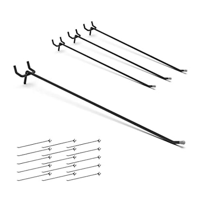 HUHOLE 25 Pack 12 Inch Black Pegboard L Hooks for 1/4 Inch Pegboard - size: 12 Inch