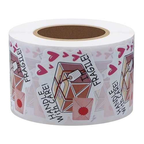 HYBSK Fragile Stickers for Shipping Please Handle with Care Labels Pink Fragile with Heart Labels for Small Business Shipping Warning Thank You Total 500 Labels Per Roll