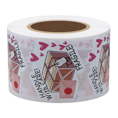 HYBSK Fragile Stickers for Shipping Please Handle with Care Labels Pink Fragile with Heart Labels for Small Business Shipping Warning Thank You Total 500 Labels Per Roll