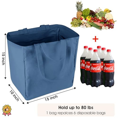 musbus 3-Pack 15"×15"×10" Large Heavy Duty Canvas Tote Bag - color: Blue