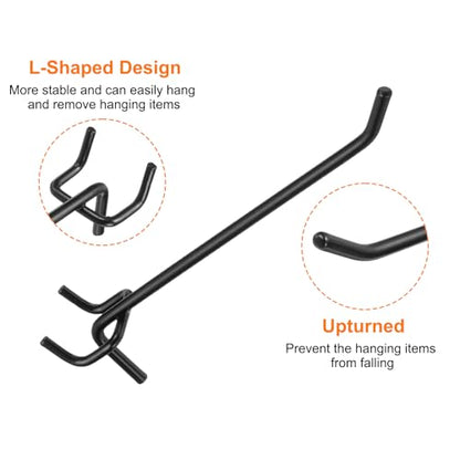 HARFINGTON 10pcs Pegboard Shelving Hooks 6" Stainless Steel Peg Board Display Hook Hanging Holders Wall Mount Organize Tools for Workbench Garage Kitchen Store, Black - size: 6 Inch