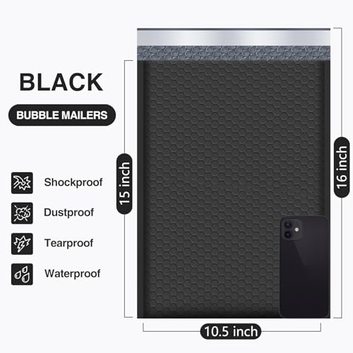 UCGOU Bubble Mailers 10.5x16" 40 Pack Usable Size 10.5x15" Black Padded - color: Black, size: 10.5x16" 40PC