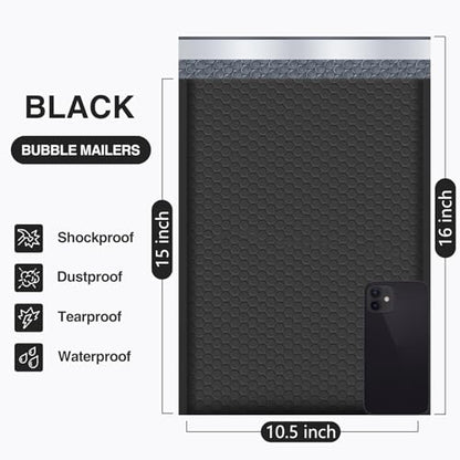 UCGOU Bubble Mailers 10.5x16" 40 Pack Usable Size 10.5x15" Black Padded - color: Black, size: 10.5x16" 40PC