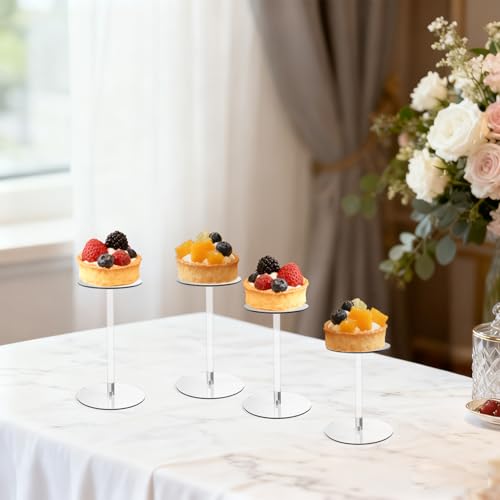 4 Pack Small Clear Acrylic Display Stands Risers, Pedestal Stand