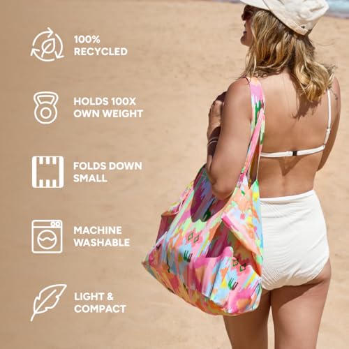 Dock & Bay Everyday Beach Tote Bag - Reusable Carrier Bag for Daily Use - Carries Up to 10kg - 100% Recycled Materials - color: Ibiza Glow