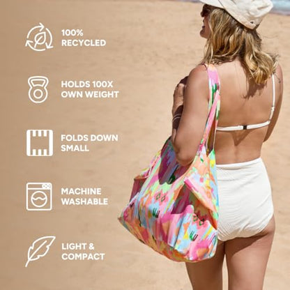 Dock & Bay Everyday Beach Tote Bag - Reusable Carrier Bag for Daily Use - Carries Up to 10kg - 100% Recycled Materials - color: Ibiza Glow