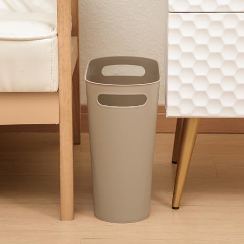 rejomiik Small Bathroom Trash Can, 3.5 Gallon Slim Garbage Can, Khaki - color: Khaki, size: 1 pack
