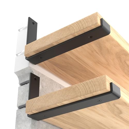 LEOPO 10 inch Shelf Brackets 12-Pack, 1/5" Thick Floating Shelf Bracket - color: black-12 pack, size: 9.25"