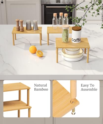 Set of 3 Bamboo Cabinet Organizer Shelf,Medium(Natural) - color: Natural, size: Medium