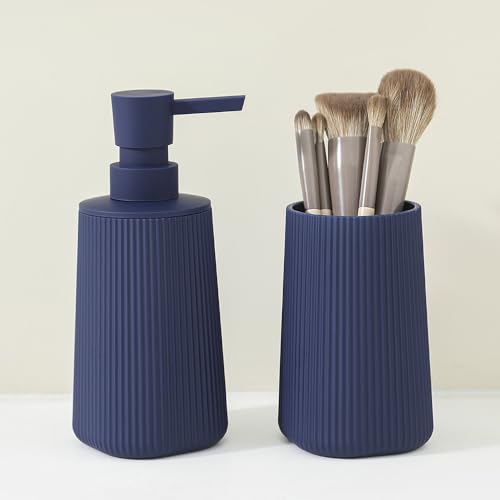 YAUKPH Bathroom Soap Dispenser and Toothbrush Holder Striped Blue - color: Striped Blue