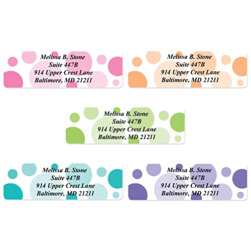 Bright Graphic Dots Designer Assorted Name & Address Labels with Elegant Plastic Dispenser - size: 250 Labels, style: Graphic Dots