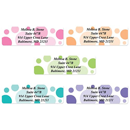 Bright Graphic Dots Designer Assorted Name & Address Labels with Elegant Plastic Dispenser - size: 500 Labels, style: Graphic Dots