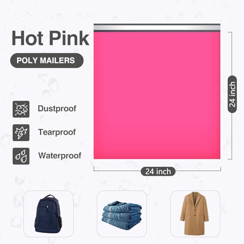 UCGOU Extra Large Poly Mailers 24x24 Inch Hot Pink 100 Pack Shipping Bags - color: Hot Pink, size: 24x24" 100PC
