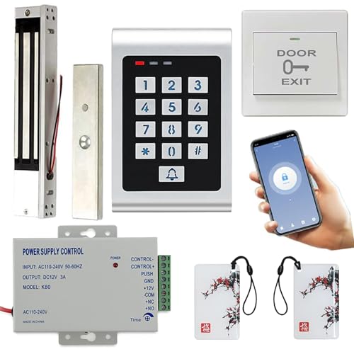 Smart WiFi Metal Outdoor Keypad RFID Access Controller with Tuya Phone App Remote Control 600lbs Magnetic Lock Push Exit Button Commercial WiFi Access Control System - style: Metal Waterproof Keypad
