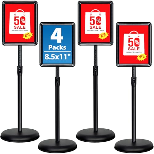 4Pack 8.5x11 Sign Stand - Adjustable Floor Standing Sign Holder - color: Black, size: 8.5"x11"-4Pack