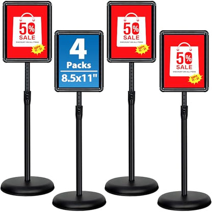 4Pack 8.5x11 Sign Stand - Adjustable Floor Standing Sign Holder - color: Black, size: 8.5"x11"-4Pack