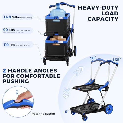 Collapsible Shopping Cart with Wheels, Foldable Platform Hand Truck (Blue) - color: Blue