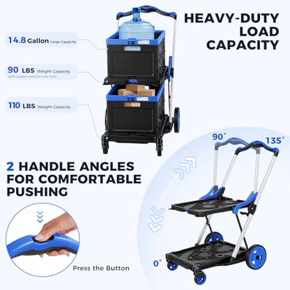 Collapsible Shopping Cart with Wheels, Foldable Platform Hand Truck (Blue) - color: Blue
