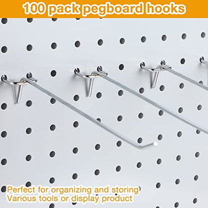 Funrous 100 Pack 8 Inch Stainless Steel Hooks for Pegboard, Silver - size: 8 Inch