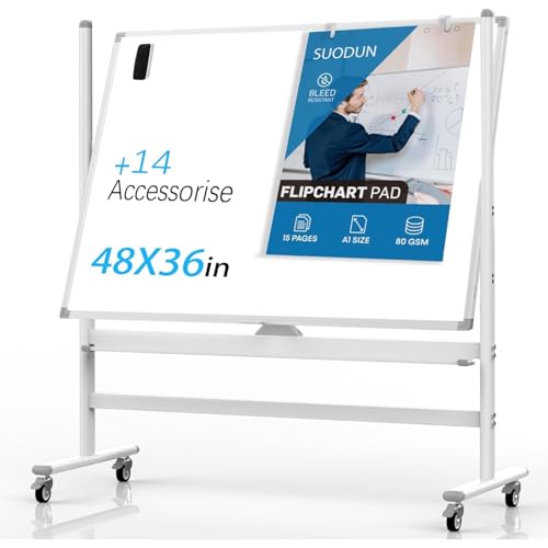 Mobile Rolling Whiteboard on Wheels 48" x 36" Double-Sided Magnetic - color: White, size: 48X36