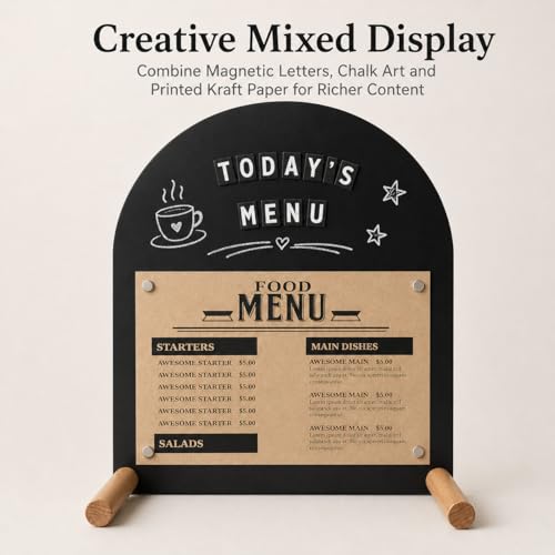 Tabletop Menu Display Stand with Magnetic Letters and Writable Board - size: A5 Horizontal (11 × 6.7 in)