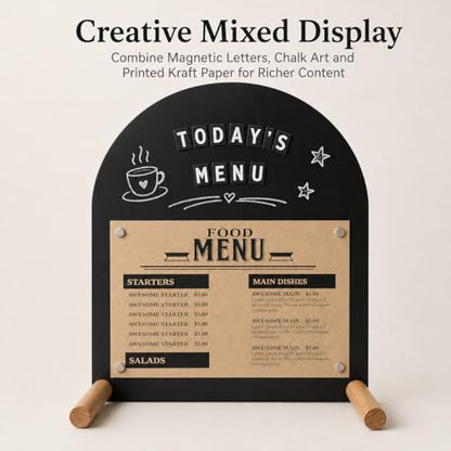 Tabletop Menu Display Stand with Magnetic Letters and Writable Board - size: A5 Horizontal (11 × 6.7 in)