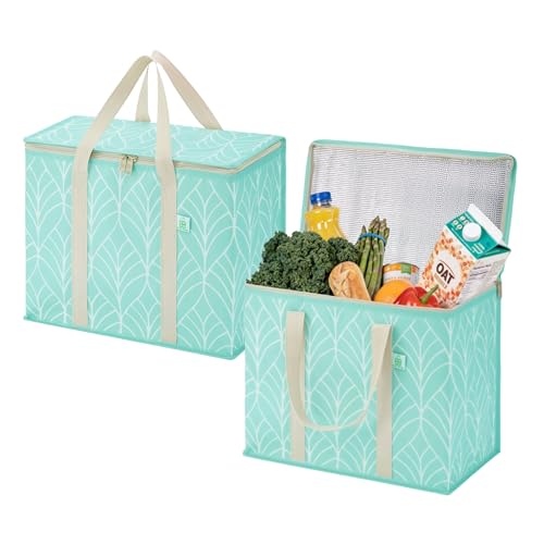 VENO 2 Pack Cooler Bag Insulated Grocery Bags for Food Delivery Heavy Duty - color: Evergreen, size: 2 Pack
