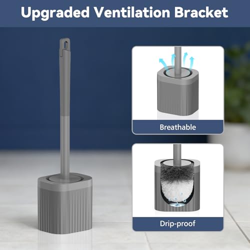 Toilet Bowl Brush and Holder, 3 Pack Compact Toilet Brush Set with Nylon Bristles Toilet Brush Hidden Scrubber Brushes for Bathroom Cleaning-Grey - color: Grey-3p