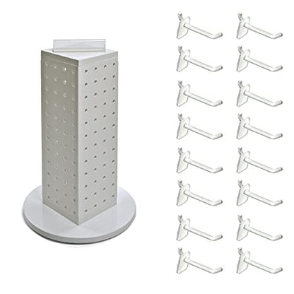 Azar Displays 700220-WHT-2W16 Four-Sided 4”W x 12” Revolving Pegboard Tower Kit Counter Display with 16-Pack of 2 inch Locking Hooks, White - color: White, style: Pegboard + Hooks