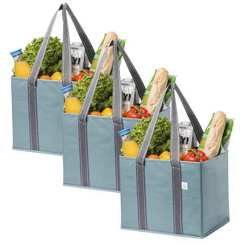 VENO 3 Pack Heavy Duty Reusable Grocery Shopping Bags Utility Tote - color: Light Blue, size: 3 Pack - 6 Gallon