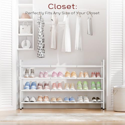 Bumusty 4 Tier Long Expandable Shoe Rack for Closet, White - color: White, size: 4-tier