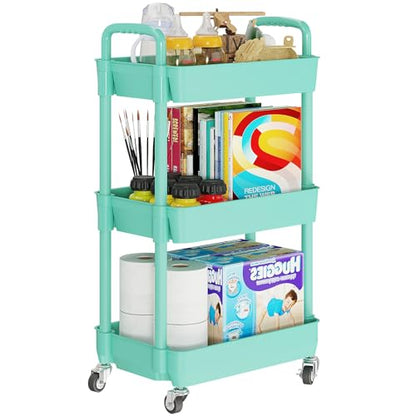 3 Tier Rolling Cart with Wheels, Utility Storage Carts,Green - color: Green, size: 3-Tier