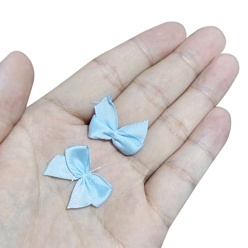 MECCANIXITY 50Pcs Mini Ribbon Bow 1" Mini Fabric Satin Ribbon Flower Bows for Craft DIY Sewing Wedding Birthday Party Black - color: Black