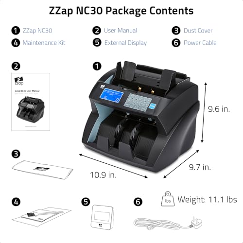 ZZap NC30 Bill Counter & Counterfeit Detector - Cash Money Currency Machine
