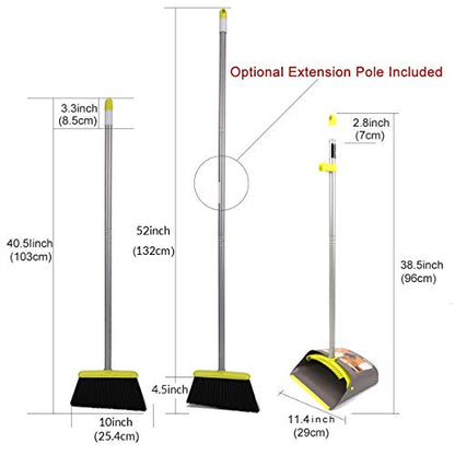 TreeLen Broom and Dustpan Set, TreeLen Broom with Dust Pan with Long Handle Combo Set for Office and Home Standing Upright Sweep Use with Lobby - color: B Gray Green Broom Set