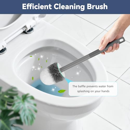 Toilet Bowl Brush and Holder, 3 Pack Compact Toilet Brush Set with Nylon Bristles Toilet Brush Hidden Scrubber Brushes for Bathroom Cleaning-Grey - color: Grey-3p