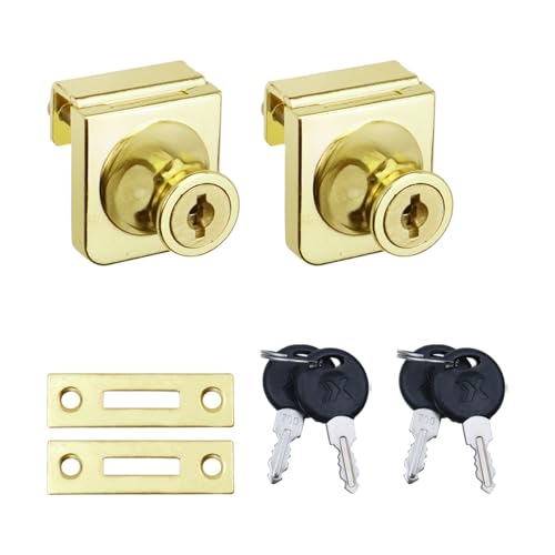 Gold Glass Case Lock, 1.38x1.26 Inch Rectangle, 2 Sets, Keyed Different - color: Gold, size: 1.38 x 1.26 Inch