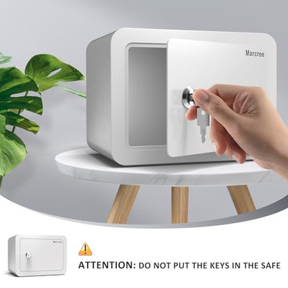 Marcree 0.23 Cubic Safe Box for Kids, Steel Security Safe with Key Lock - color: 0.23 cuft-WHITE