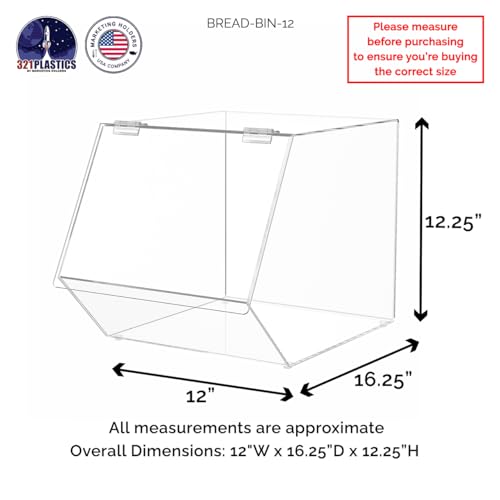 Marketing Holders Large Bread Box Pastry Bin Dry Food Baked Goods 12.25” High Top Opening Display with Hinged Lid for Easy Access Homemade Bread Cookies Bagels and Muffins Storage - size: 12" x 12.25" Bread Bin