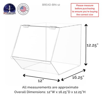 Marketing Holders Large Bread Box Pastry Bin Dry Food Baked Goods 12.25” High Top Opening Display with Hinged Lid for Easy Access Homemade Bread Cookies Bagels and Muffins Storage - size: 12" x 12.25" Bread Bin
