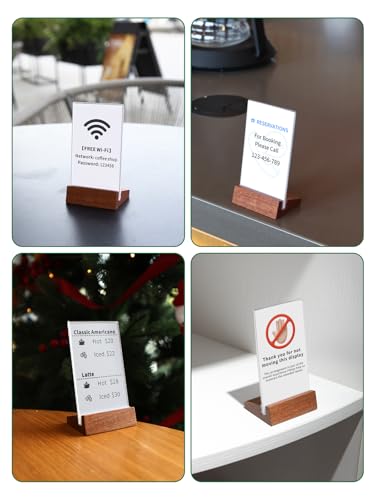6 Pack Small Acrylic Sign Holder with Wood Base 2.36x3.94 Inch - size: 2.36*3.94