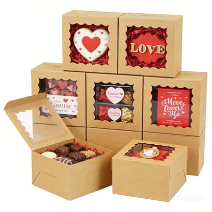 XINHPKGG 100 Pcs Brown Cookie Boxes 4x4x2.5 Inch Bakery Boxes with Window - color: Brown