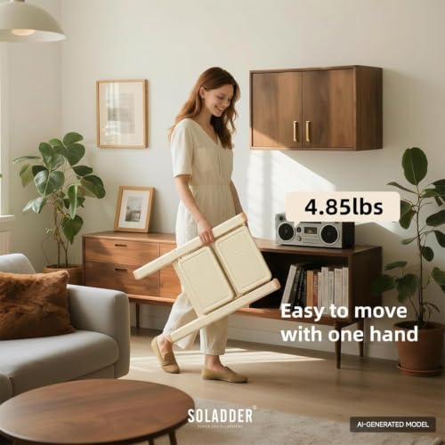 SOLADDER 2 Step Ladder, Folding Step Stool, Cream Chocolate - color: Cream Chocolate, size: 2 Step