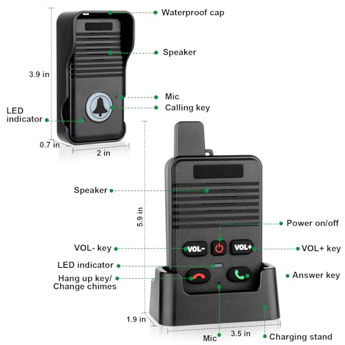 Wireless Doorbell, Waterproof Full Duplex Intercom Door Bell 1000ft - size: 1 Receiver+1 Transmitter