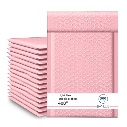 Light Pink Bubble Mailers 4x8, Poly Padded Envelopes #000, 500 Pack - color: Light Pink, size: 4"x8" / 500 Pack