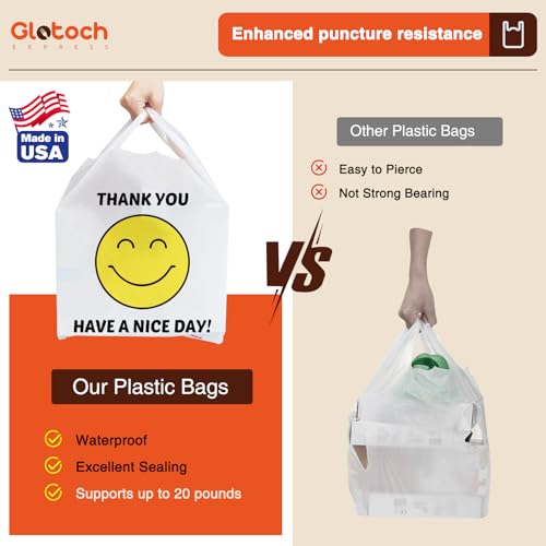 Glotoch 1000 Count Plastic Thank You T-shirt Bags Smile Face - color: White Smile