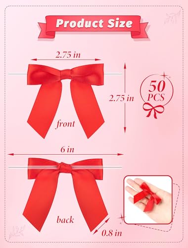 50Pcs Mini Red Bow 2.75 Inch Twist Tie Bows for Wrapping - color: Red