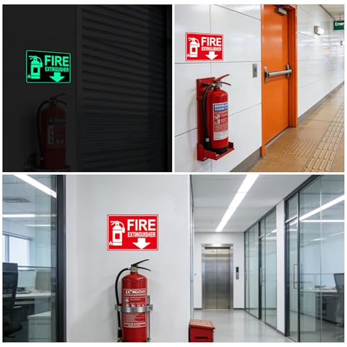 Fire Extinguisher Sign Sticker, Glow in the Dark with Down Arrow 2 Pack - size: 10×7 Inch