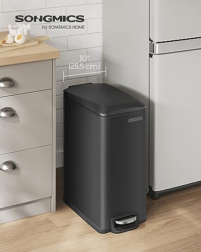 SONGMICS Kitchen Trash Can with Lid, 13-Gallon (50 L) Slim, Stainless Steel - color: Black, style: 13 Gal.